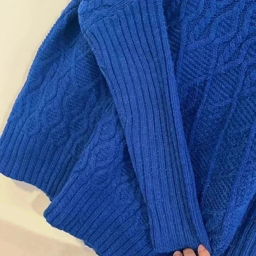 [S]Tahari Blue  Mock Neck Cable Knit Pull Over Ribbed Sweater - Picture 4 of 6